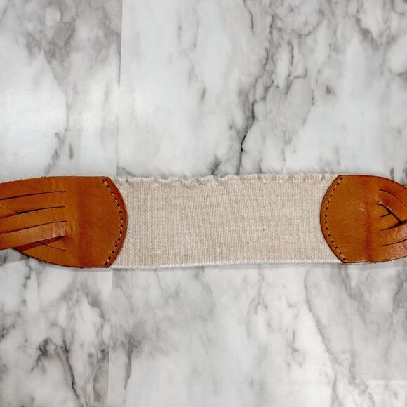 Y2K Braided Leather Brown Size Small Big Metal Buckle Elastic Stretch Back - Picture 7 of 9